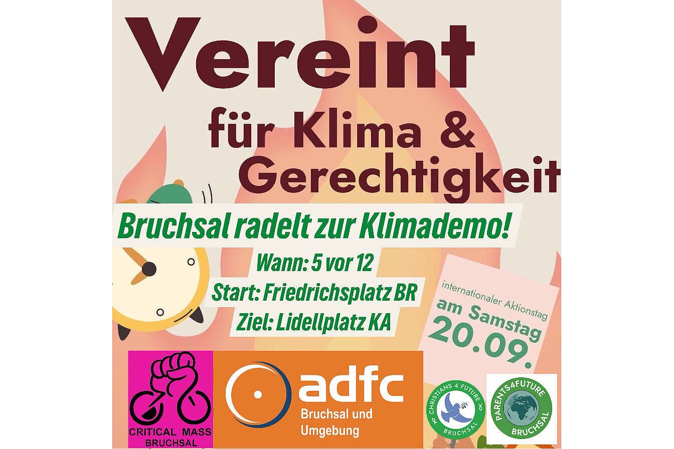 Das Bild kündigt die Radtour des ADFC Bruchsal und Umgebung ach Karlsruhe am 20.09.2025 an.